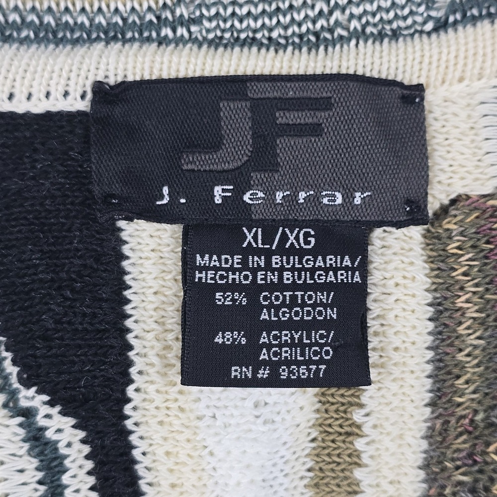 Vintage 90s J Ferrar Coogi Style 3D Knit Cardigan Sweater Mens XL Bulgaria - Picture 3 of 10